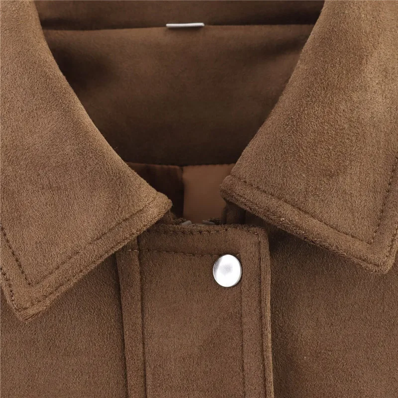 KEYANKETIAN femmes rabat poche épaule Badge col rabat Texture en daim veste de pilote ample automne nouveau manteau femmes vêtements d'extérieur