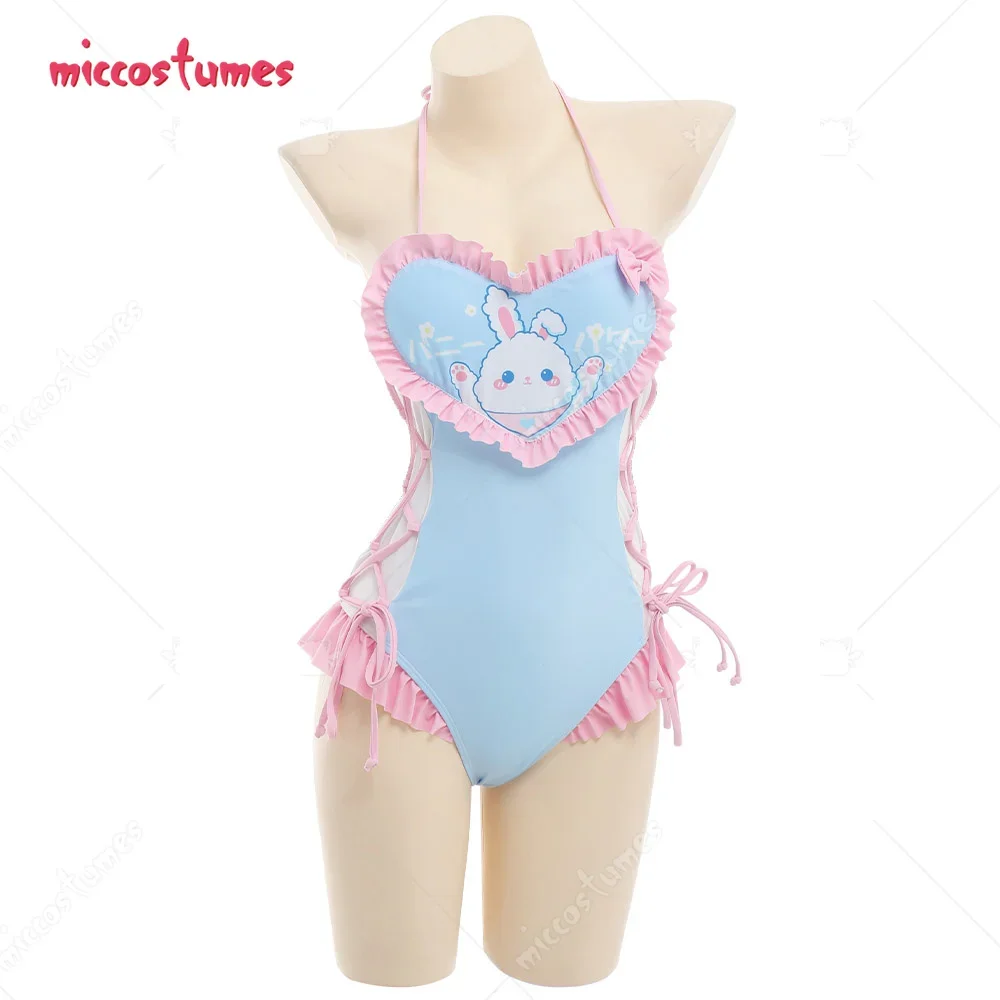 

HAIKYUU Swimsuits for Women Bunny Printed Bathing Suit Kawaii Lace Up One-piece Swimwear Sexy Costume