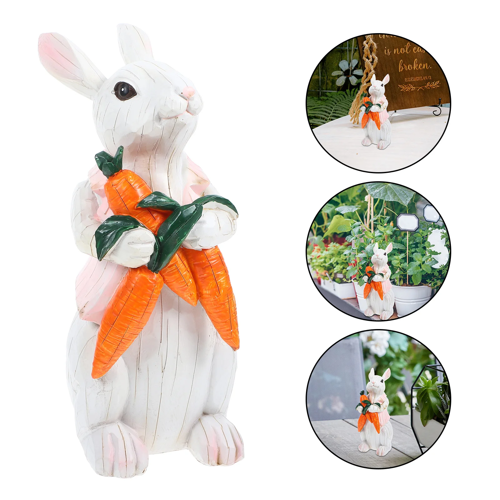 

Rabbit Bunny Statue Garden Sculpture Lifelike Animal Ornament Yard Decor for Desktop Table Micro Landscape Indoor Outdoor Use