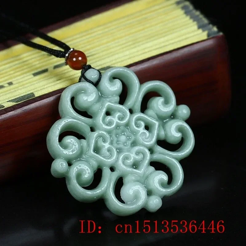 Lantian Jade Flowers Hollow out Pendant Necklace Accessories Jewelry Amulets Green Gifts Women Natural Carved Real Charms