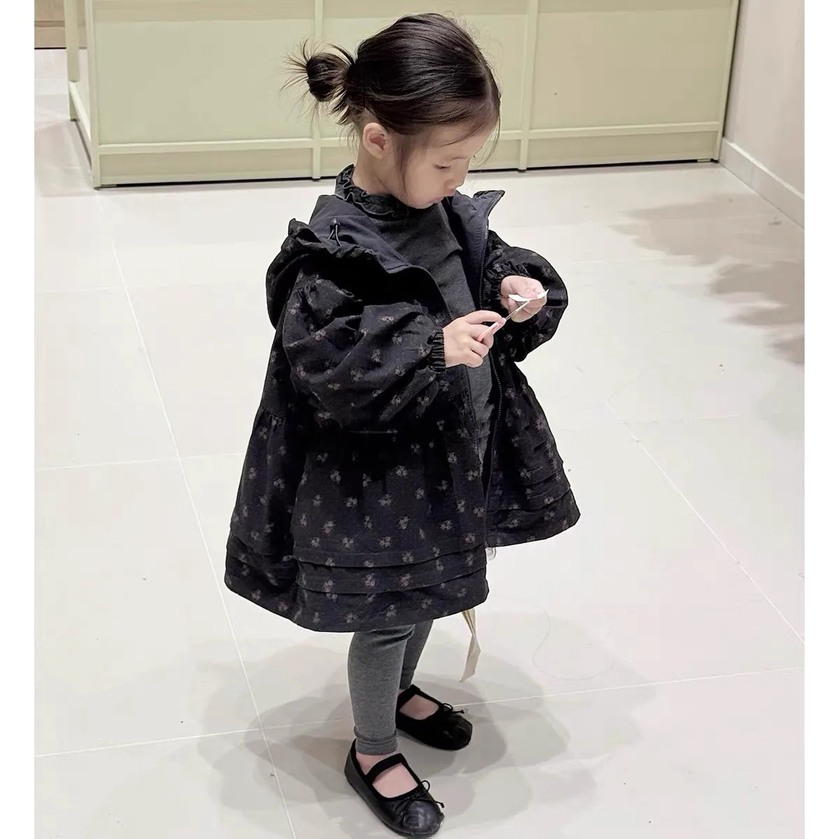 Girls Reversible Trench Coat Spring Fall New Kids Floral Print Mid Long Jacket Fashion Trendy Sweet Outerwear Children Clothing