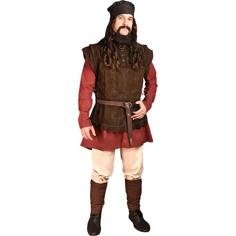 Medieval Vest  Archer Costume Adult Chest Body Armor Suede Outfit Jerkin T-Shirt  Halloween Costume For Men