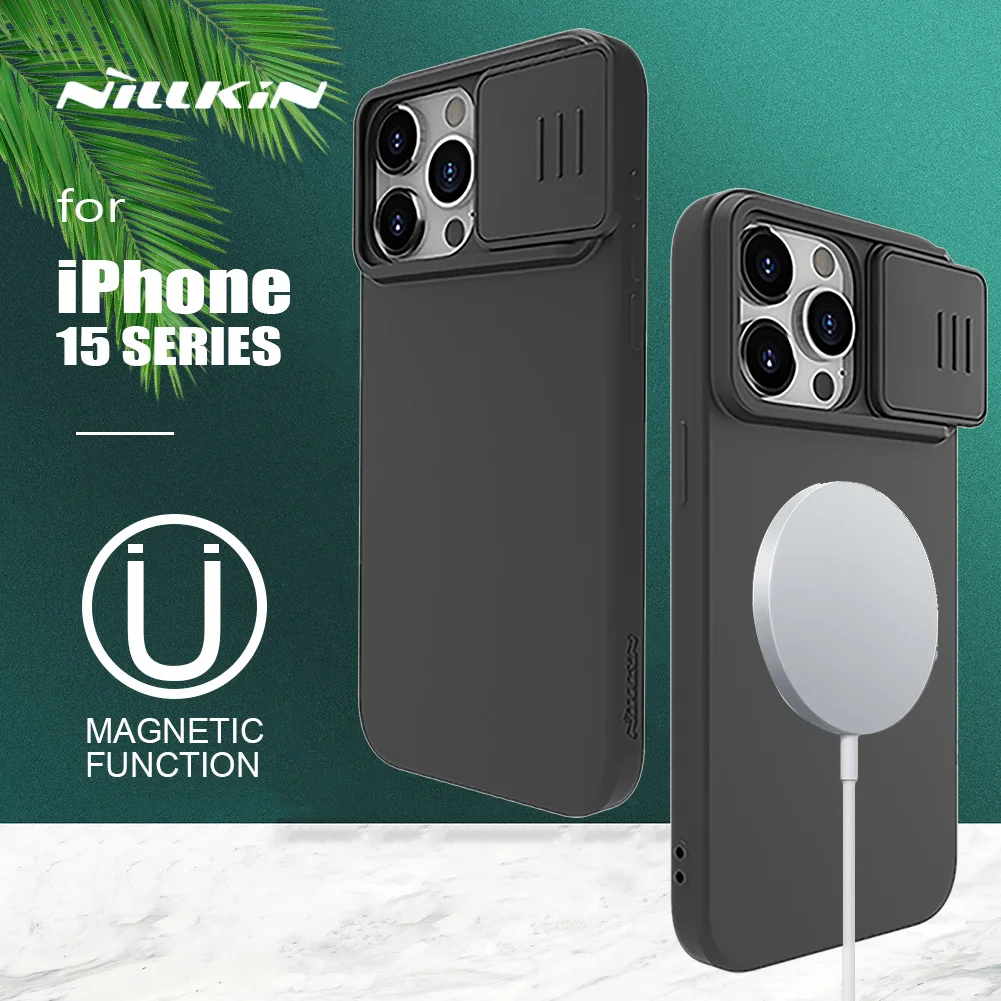 Para iPhone 15 Pro Max funda Nillkin CamShield funda magnética funda deslizante para cámara cubierta de silicona líquida para iPhone 15 Plus 15 Pro