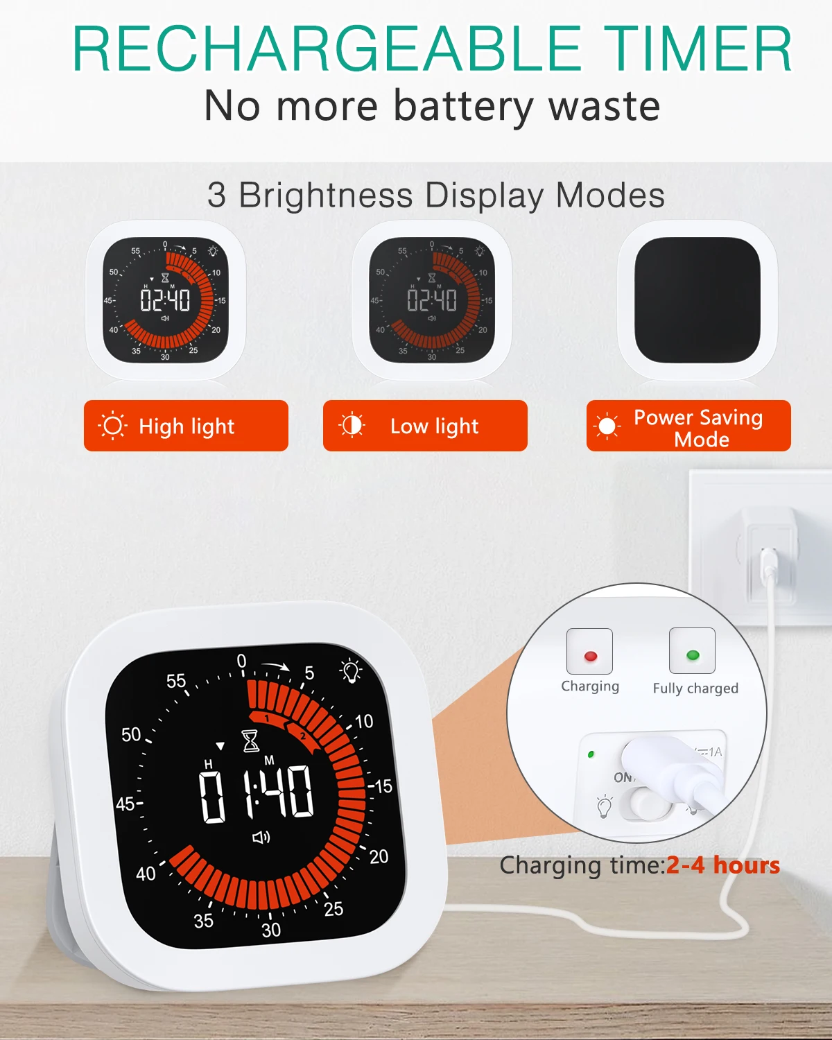 ترقية الموقت البصري القابلة لإعادة الشحن العد التنازلي الرقمي المطبخ أداة إدارة مؤقت الطبخ الميكانيكية للمنزل مكتب المدرسة #4