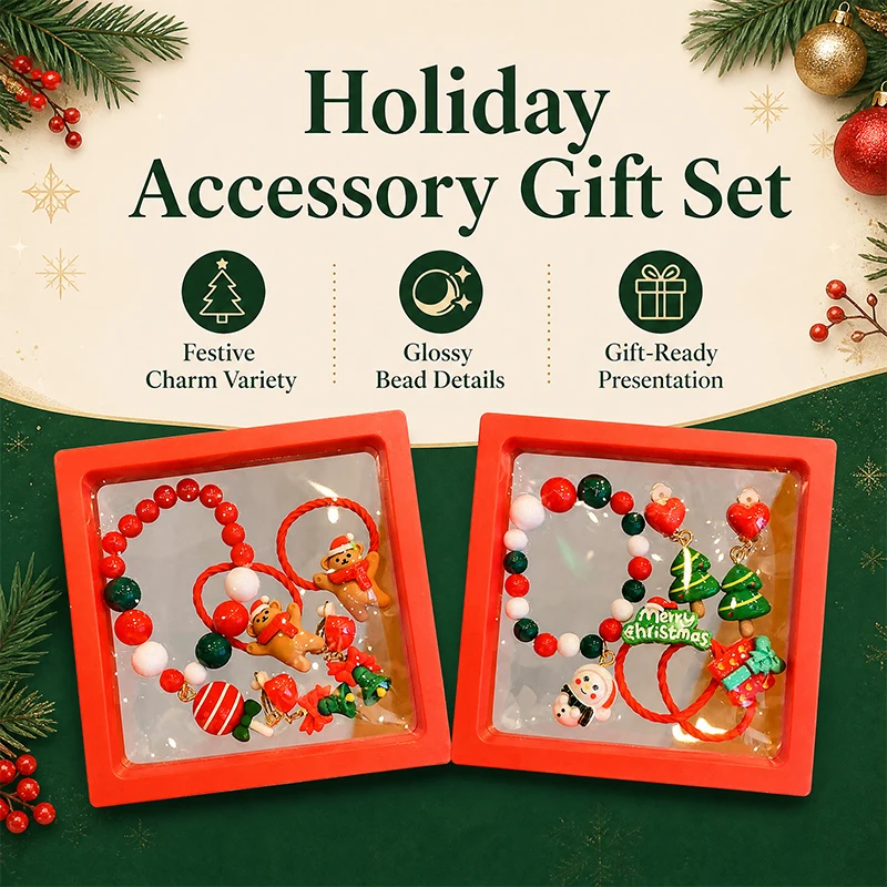 Children's jewelry, Christmas bracelets, rings, ear clips, reindeer girl gifts, holiday parties