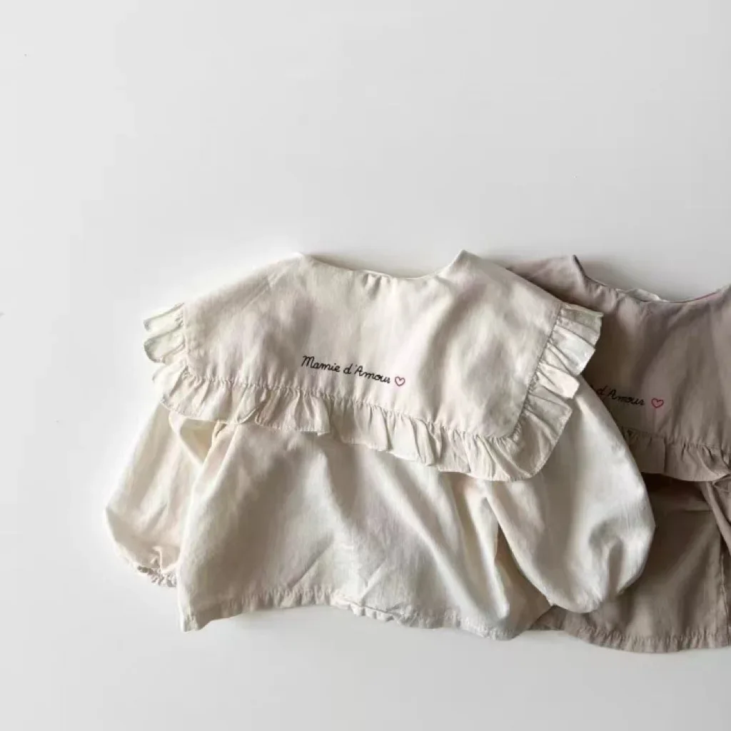 

Хлопковый детский однотонный милый милый повседневный универсальный пуловер для малышей, осенние новые рубашки с длинными рукавами и большими лацканами для маленьких девочек