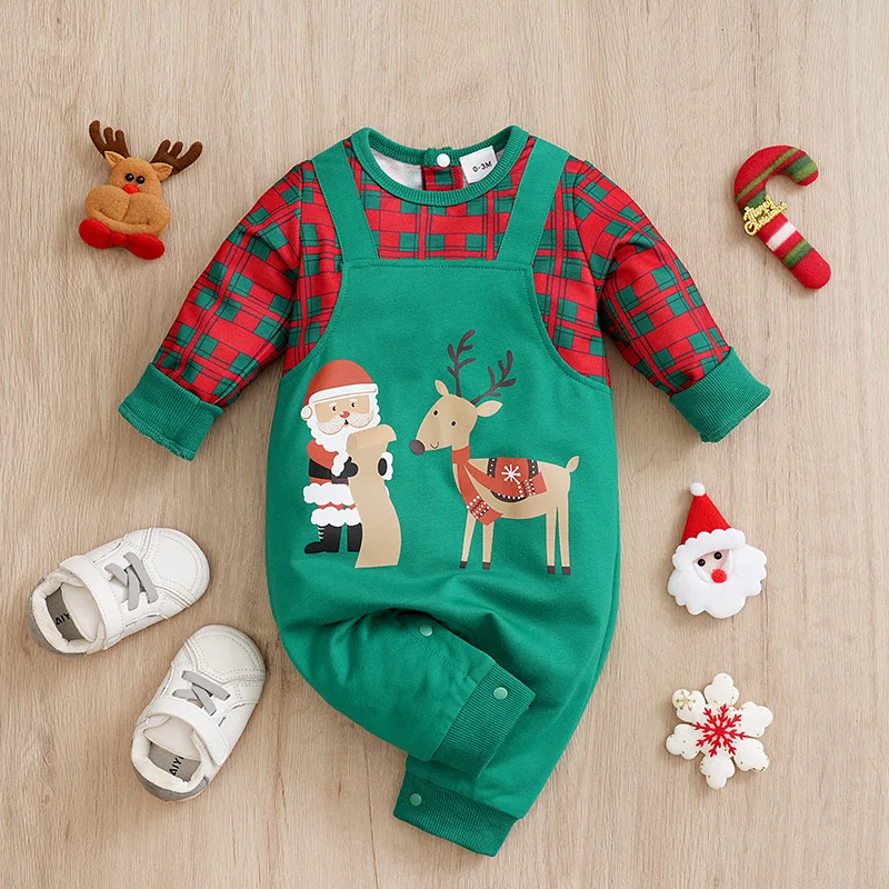 

Christmas Spring and Autumn Cartoon Father Christmas and Reindeer Newborn Knitted Romper Toddler Long Sleevel Comfortable Lovely