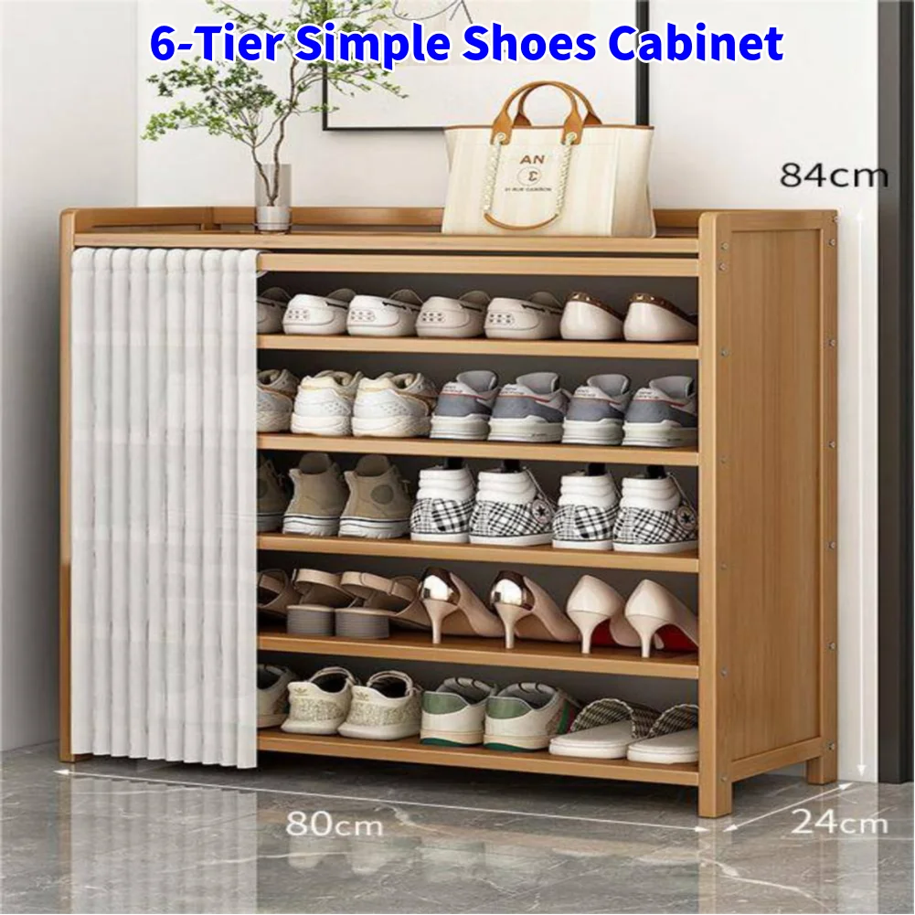 

6-Tier Cabinet Organizer with White Gauze Curtain Dustproof Racks Multilayer Shoe Shelves for Entryway Hallway Bedroom Closet Li