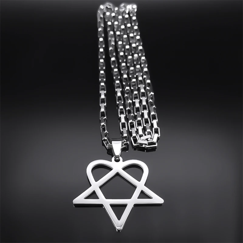 Hip Hop Rock Musik Him Heartagram Stern Herz Halskette für Frauen Männer Edelstahl Y2k Black Metal Band Goth Punk Kette Schmuck – Detail 15