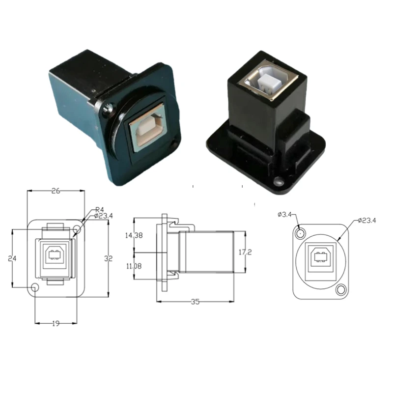 D-type da USB-B a USB-A con modulo di apparecchiature per computer con stampante dati a dado fisso, nero e argento