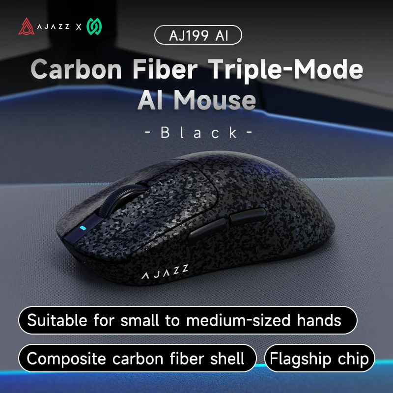 AJAZZ AJ199/AJ199 AI Wireless Carbon Fiber Gaming Mouse Paw3311 Three-Mode Mouse 24000dpi Bluetooth/Wired Mice For Gamer