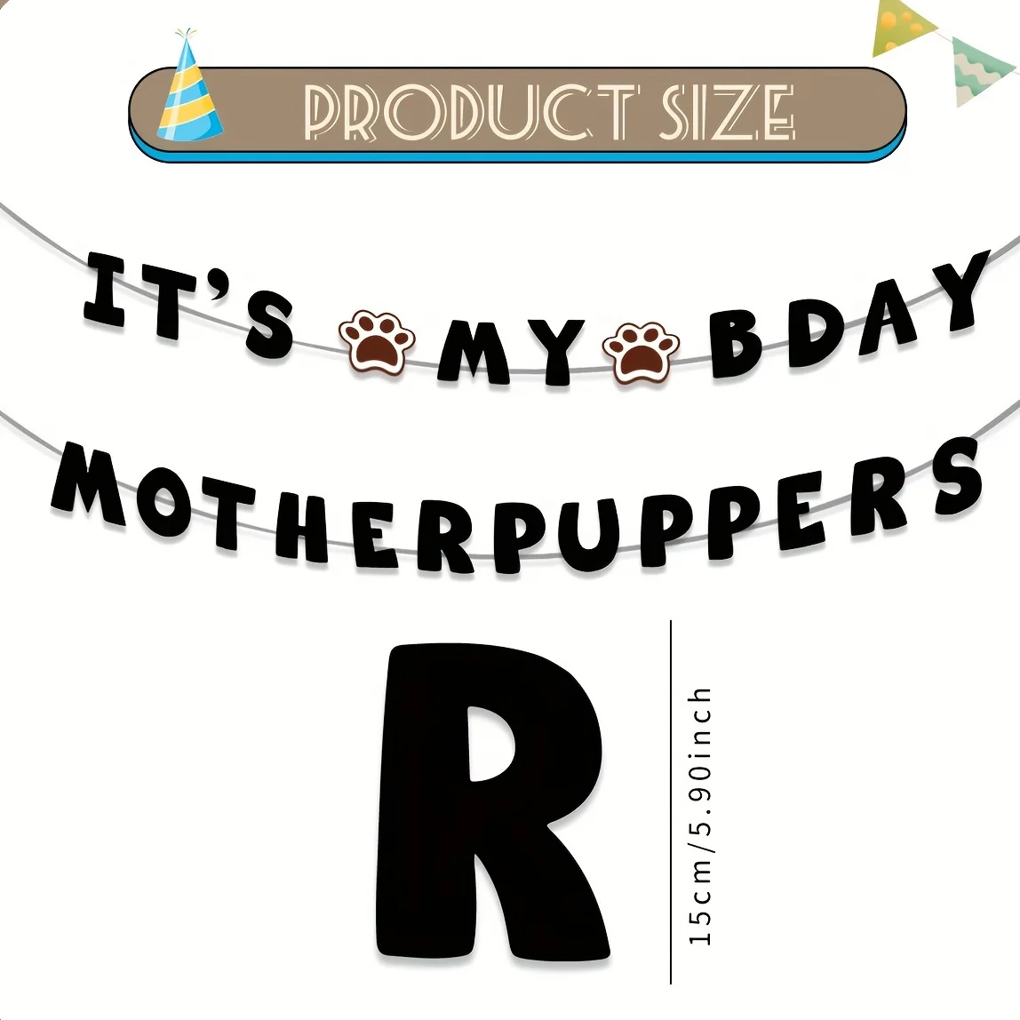 It\'s My Baby Motherpuppers, Funny Dog Birthday Banner, Dog Paw Party Bunting Sign, Puppy Dog Pennant Decor Black Happy Birthday