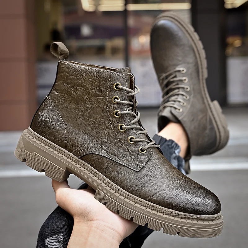 

New Fashion Side Zipper Ankle Boot Men Work Shoes Trendy Designer Winter Men's Boots Brand Outdoor Military Leather Casual Shoes