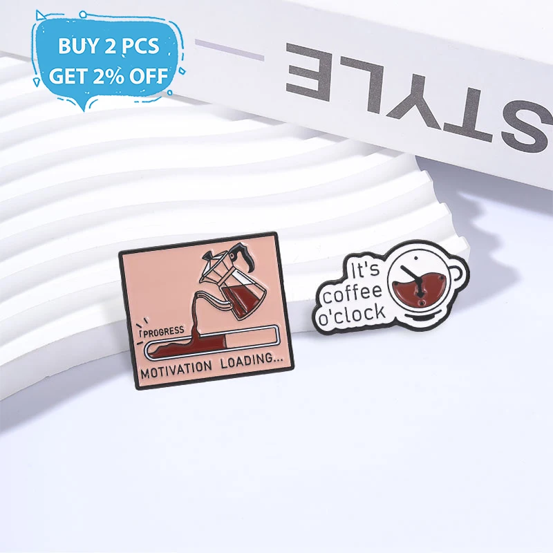 Cartoon Coffee Pot Badge It's Coffee O'clock Enamel Pins Fashion Lapel Metal Brooches Backpack Clothes Jewelry Gift for Friends