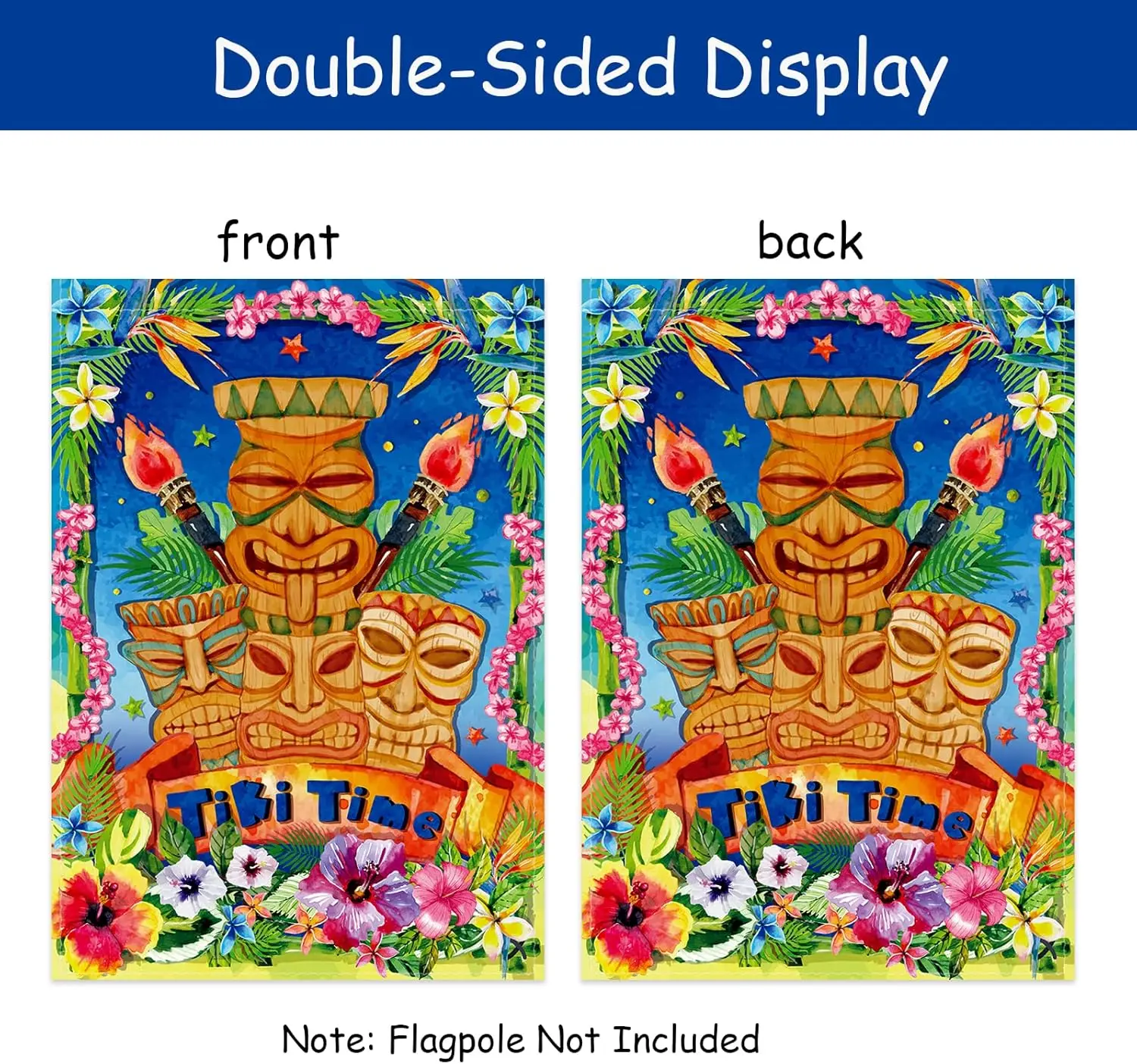 Tiki Time Summe House Flag - Luau Party Yard Sign - Tiki Bar Hawaii Tropical Luau Hibiscus Frangipani Flower Flag - Summer O UUN - view 4