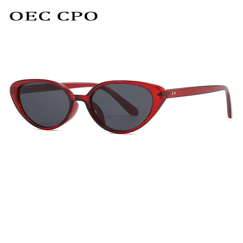 OEC CPO Small Frame Cat Eye Sunglasses Women Brand Designer Retro Rivets Brown Green Color Sun Glasses Female Punk Eyewear UV400