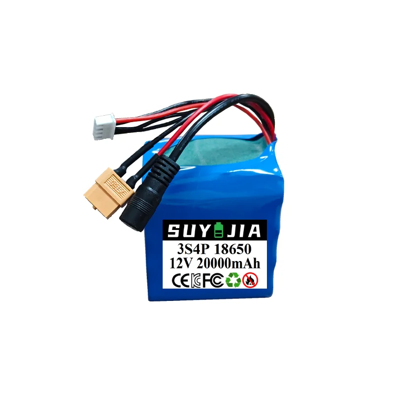 12V 20Ah Lithium Battery Pack 18650 3S4P Remote Control Fishing Bait Boat Backup Battery Suitable for V030 GPS Fishing Bait Boat