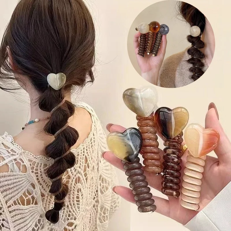 

New Vintage Bubble Braid Headband High-quality Love Heart Phone Line Hair Loop Tied Minimalist Ponytail Braid Hair Rope Headband