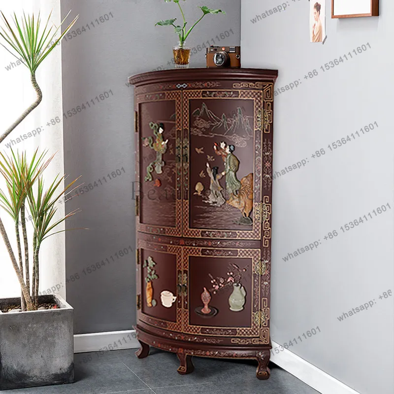 

New Chinese bone stone inlaid corner cabinet character retro storage locker