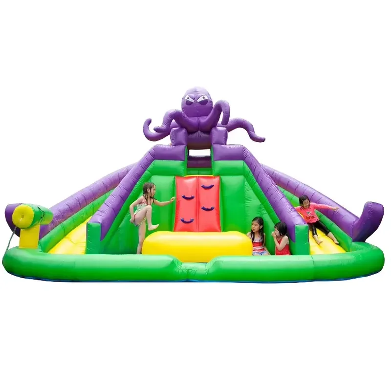 Kids Giant Inflatable Water Slides Inflatable Double Lane Devilfish Monster Octopus Water Slide With Pool