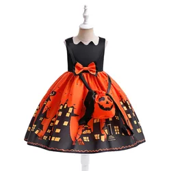 2023 New Halloween Pattern Girls Dress Child Carnival Party Costume Pumpkin Witch Cosplay Princess Dress 3 4 5 6 7 8 9 10 Years