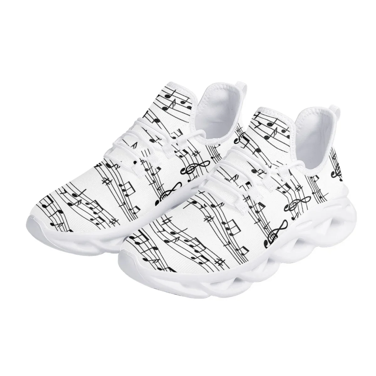 Women's Running Sneakers Musical Note Print Ladies Casual Cushion Mesh Shoes Shock Absorption Tennis Plus Size 35-46