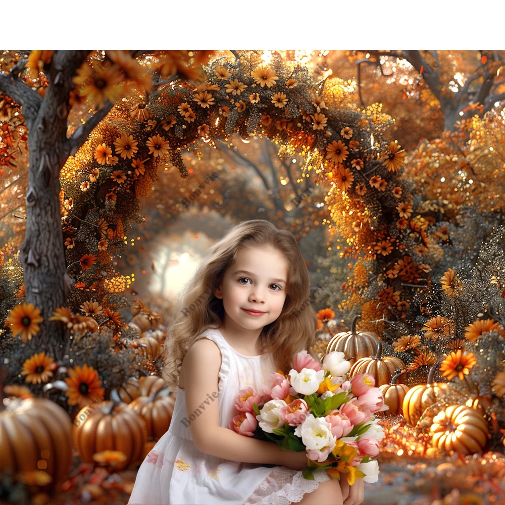 Bonvvie Thanksgiving Hay Photography Backdrop Fall Autumn Pumpkin Harvest Maple Portrait Background Baby Shower Party Decor