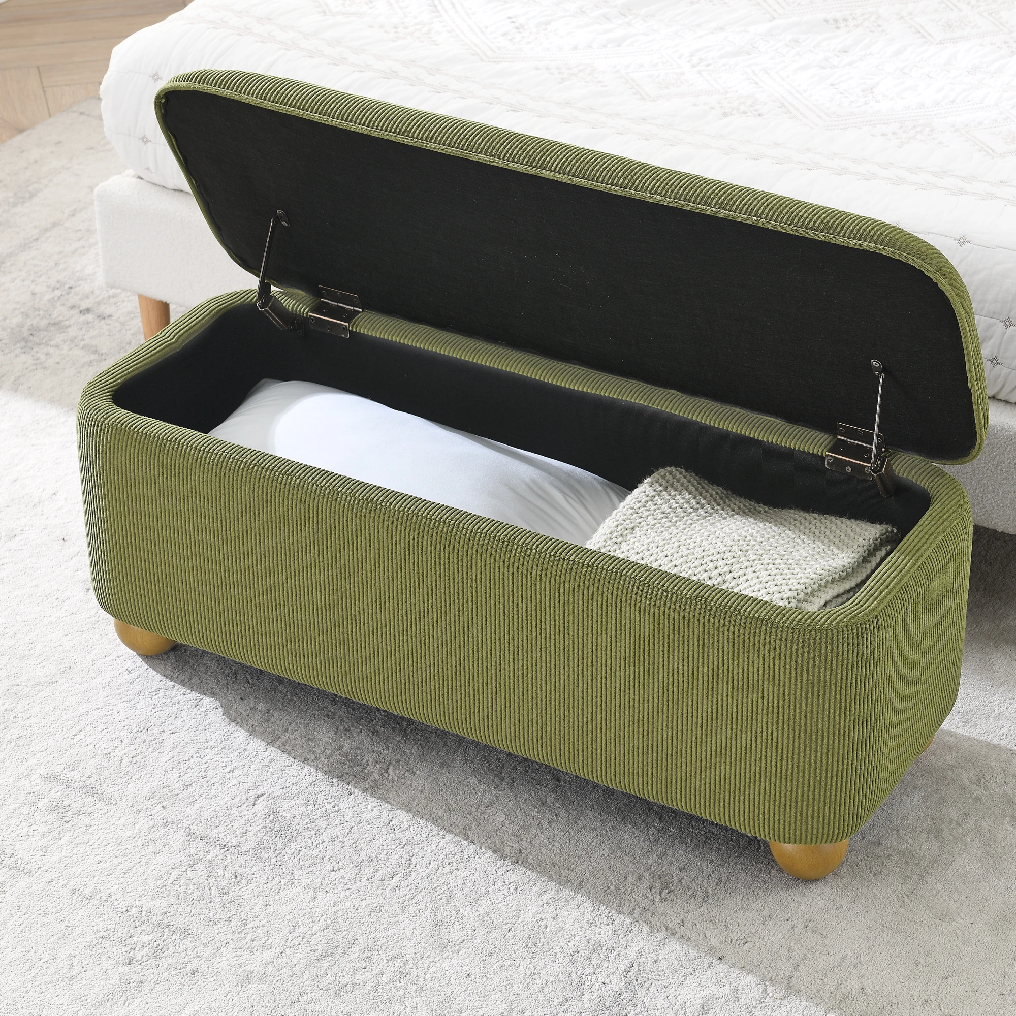 Green Turkish Bench with Storage and Seating, Perfect for Bedroom or Living Room Entrance, Stylish and Functional Space