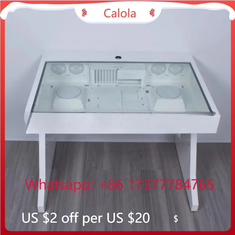 Sci-Fi All-In-One Desk Gaming Computer Case, Transparent Water-Cooled Design with Ambient Lighting
