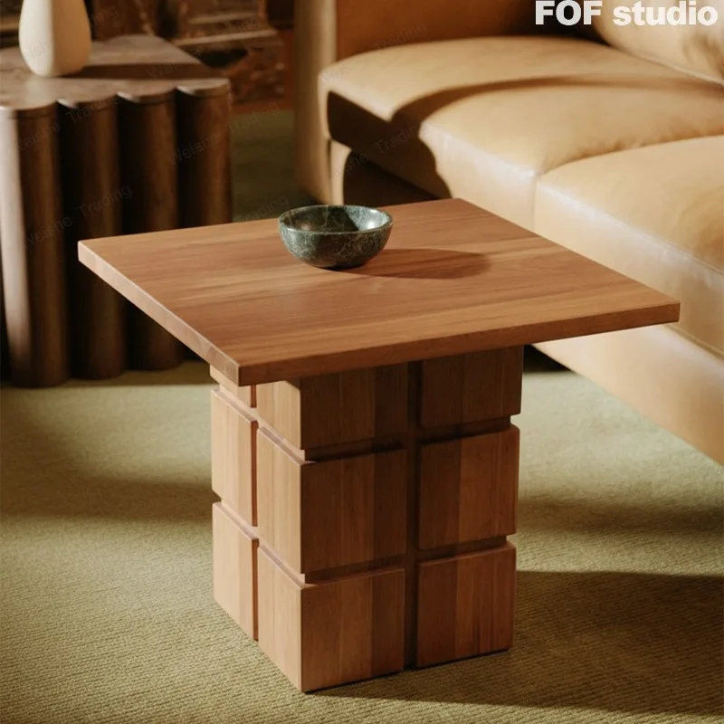 Maple chocolate coffee table medieval light luxury solid wood modern simple living room square side table