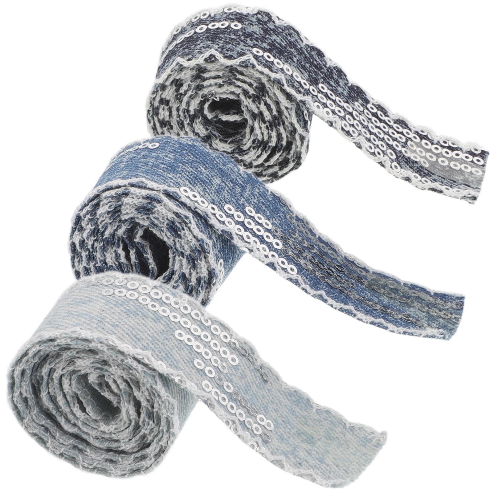 

3 Rolls Decor Sequin Denim Webbing Fabric for Sewing Clothing Ribbon Indoor Trim Dress Decorative