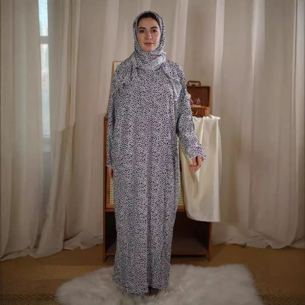 

Мусульманская мода Абая Мягкое платье из искусственного шелка с хлопковым принтом для отдыха Леди Мусульманское платье большого размера с шарфом Платье для девочек Абая