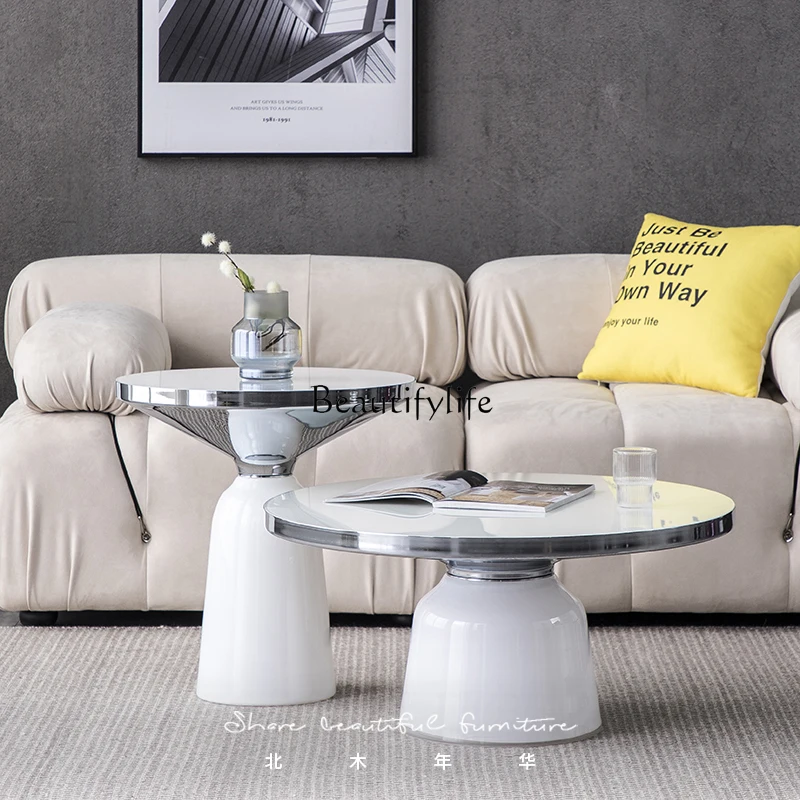 Glass bell coffee table combination round small apartment living room creative side table