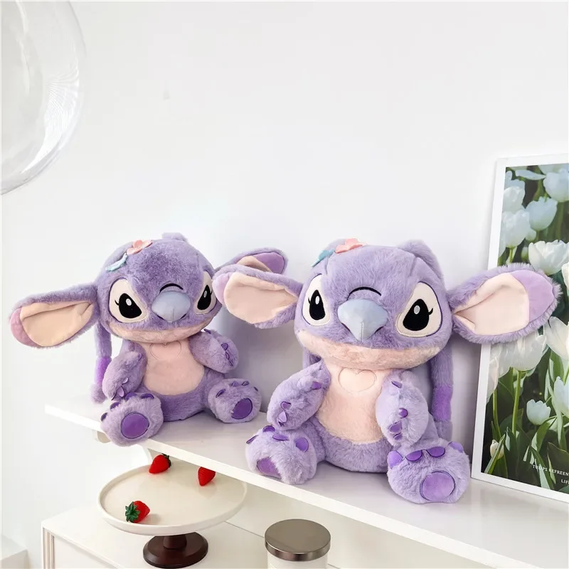 33cm Disney Backpack Angel Purple Plush Bag 10cm Stitch Angel Plush Doll Keychain Pendant Kids Holiday Birthday Gift Wholesale