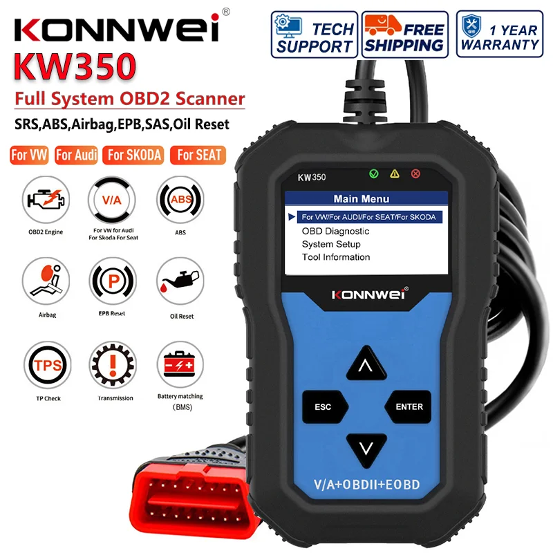 2026-konnwei-kw350-outil-de-diagnostic-automobile-obd2-scanner-obd-pour-vag-vw-audi-avec-reinitialisation-abs-airbag-service-d'huile-diagnostic-de-voyants-et-epb-performance-amelioree