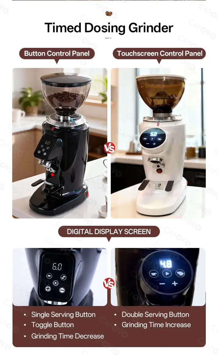 CAFOVO G264F 64mm 플랫 버 커피 그라인더 디지털 타이머 포함 에스프레소용 정전기 방지 싱글 도즈 그라인더 커피 밀