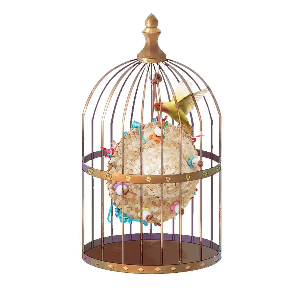 Handmade Straw Weaving Cap Shape Parrots Chew Toy Birdcage Hanging Swing Toy Bird Chew Toy Standing Perches for Cockatiel Conure