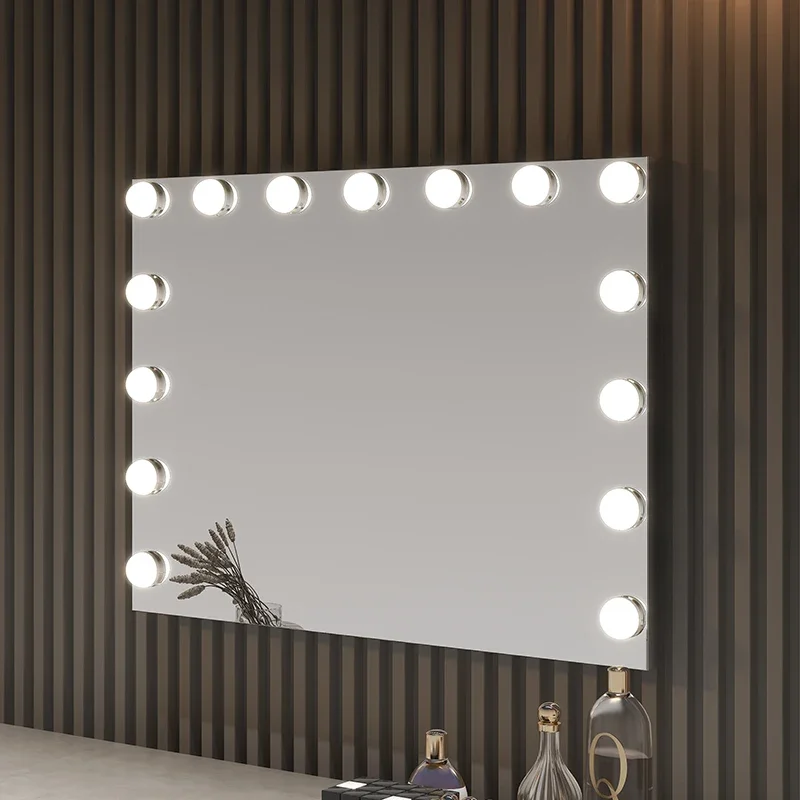 Smart square led makeup mirror, large wall hanging with light can be customized, concealed, three-color dimming