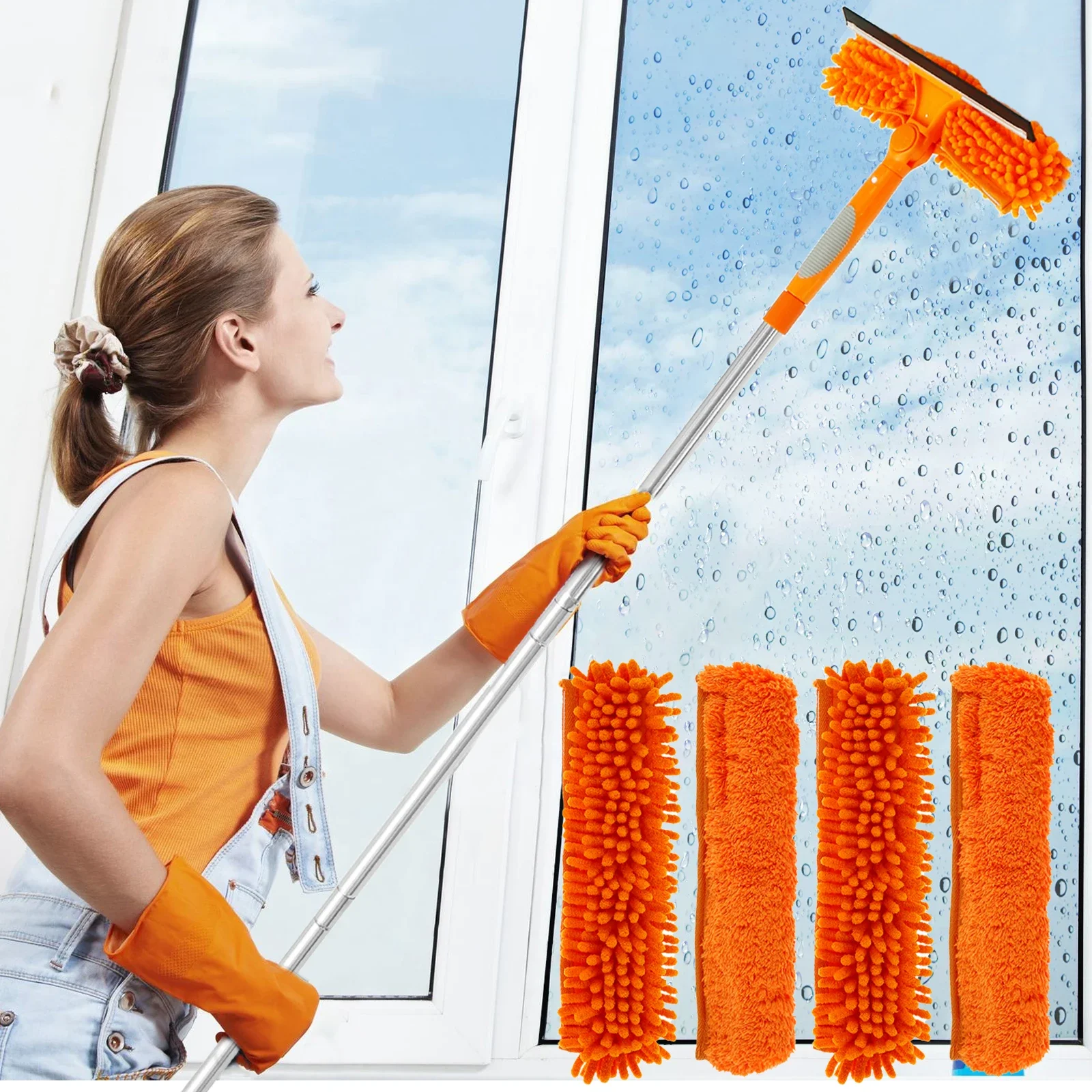 

2 in 1 Squeegee Window Cleaner Window Mop 72inch Extension Long Handle Magic Broom for Home Shower Glass Door Cleaning Tools Set