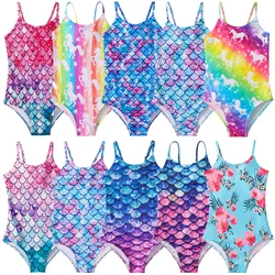 Baby Swimwear Girl Summer Swimming Beachwear Children Pool One Piece Kids Mermaid Clothes Sleeveless Straps Swimsuit 3-10 Years