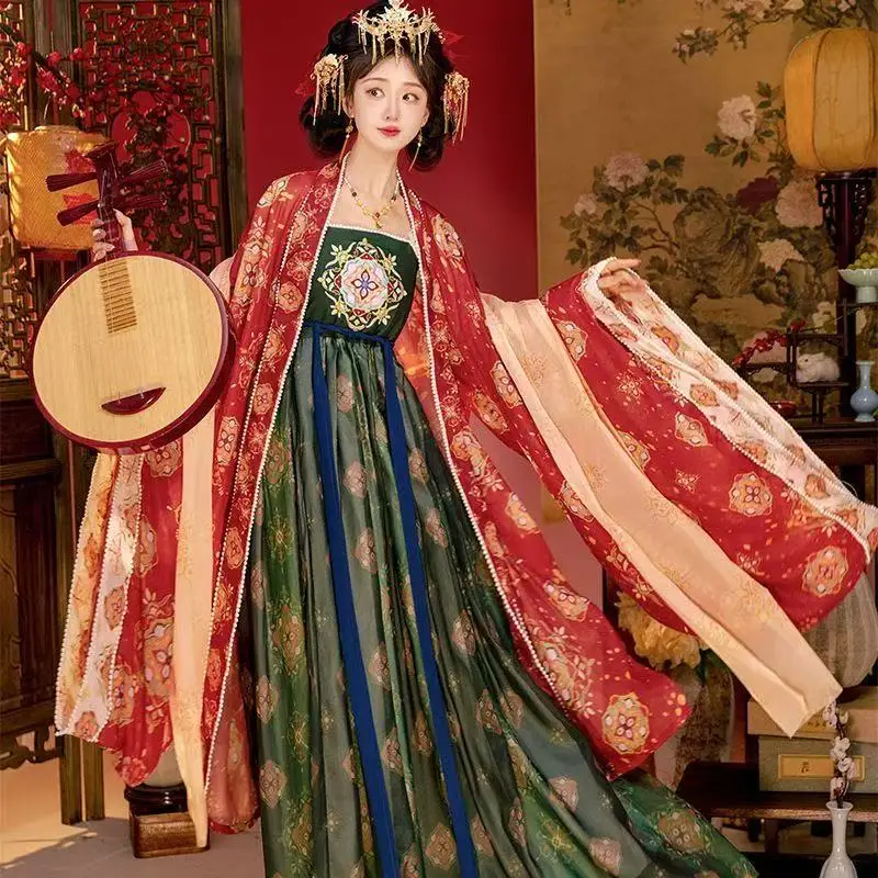 

Spring Tang Dynasty Embroidery Hanfu Dress Women's Traditional Chinese Large Sleeve Robe Vintage Palace Style Cosplay Costume