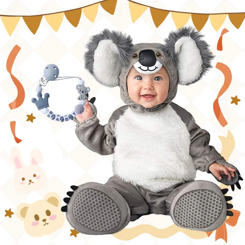 Koala Baby Clothes Set Infant Boys Girls Rompers Jumpsuits Animal Toddlers Clothing With Personalized Name Pacifier Chain