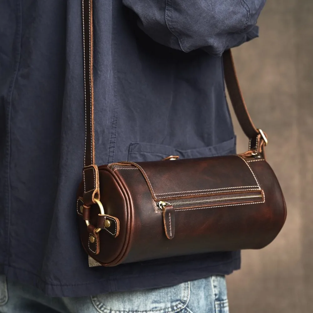 Retro Trend Small Leather Bag, Crazy Horse Men's Bag, Personalized Design Small Backpack.