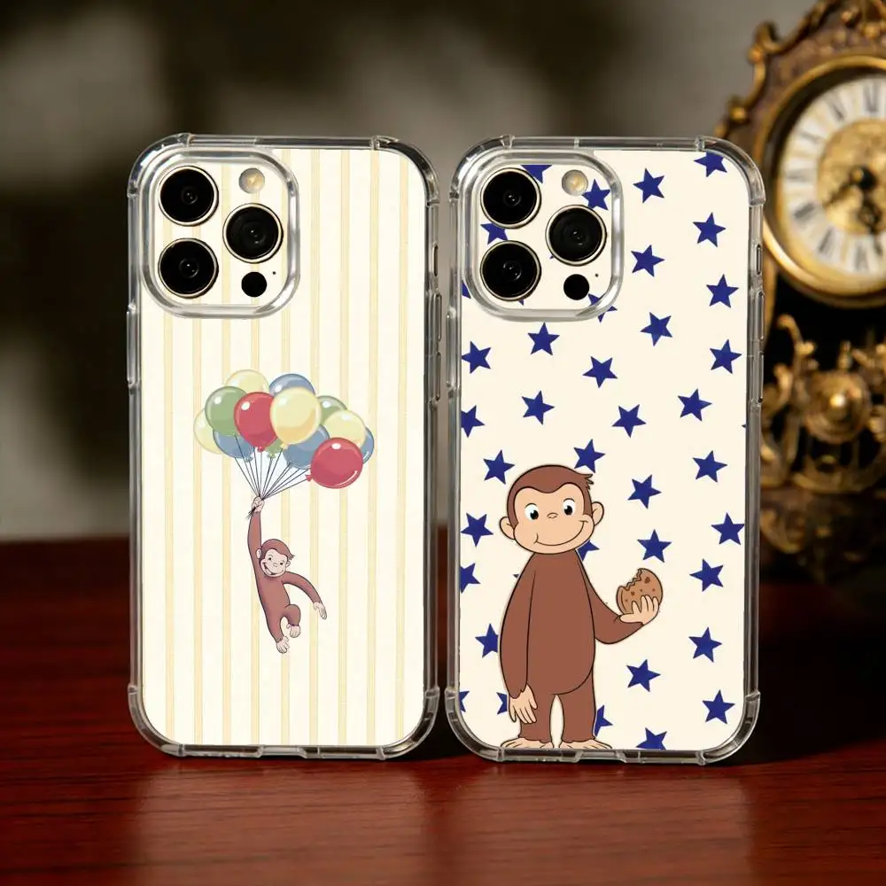 Luxury Y2K C-Curious G-George Phone Case For iPhone17,16,15,14,13Pro Max,us,Soft Silicone Transparent Cover