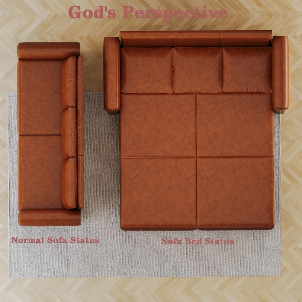 أريكة نوم من الجلد باللون البني الفاتح مقاس 3 مقاعد مع سرير قابل للسحب وميزات قابلة للتحويل 3 في 1 #6