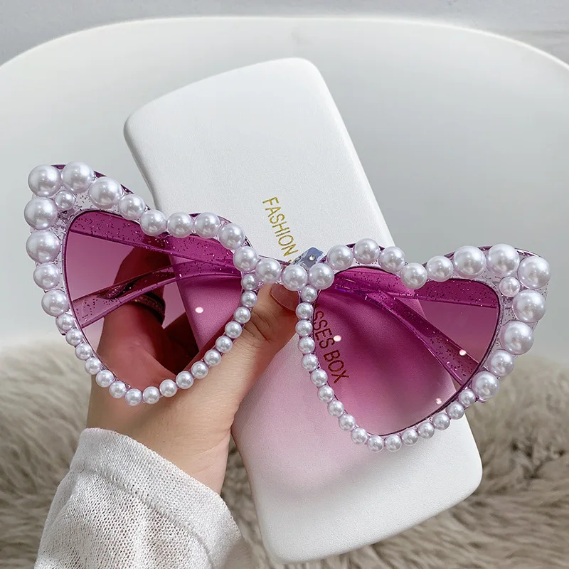 Pearl Heart Shaped Diamonds Sunglasses Women Luxury Brand  display picture 3