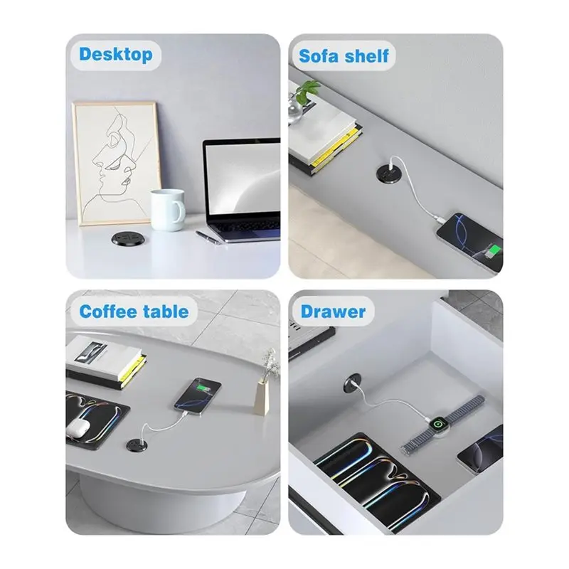 ABUG-USB-C 20W Charging Power Grommet, 2 Inch Desk Recessed Flush Mount Outlet For Conference Rooms Tables US Plugs US PLUG