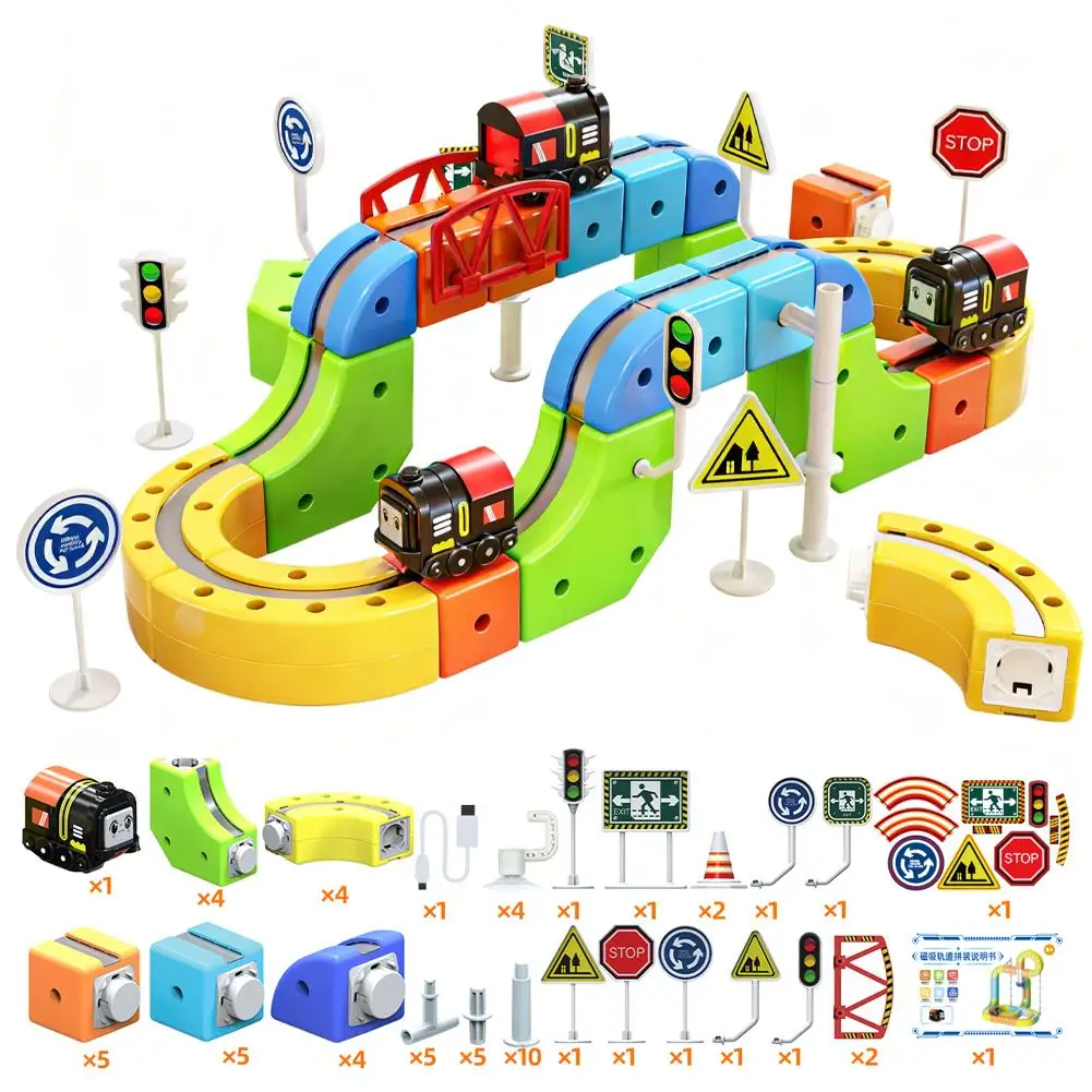 51/81/123PCS Magische Track Train USB Oplaadbare 3D Bouwsporen Cube Rails STEM Educatief Speelgoed Kerst verjaardagscadeau