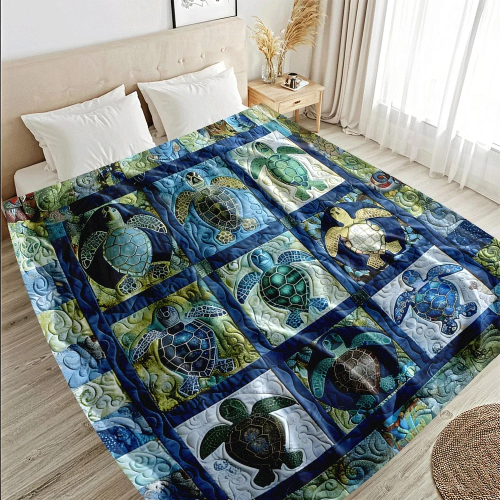 Color-matched Turtle Theme Blanket for Sofa Bed Travel Camping Living Room Office Conditioning Blanket for All Seasons Gifts