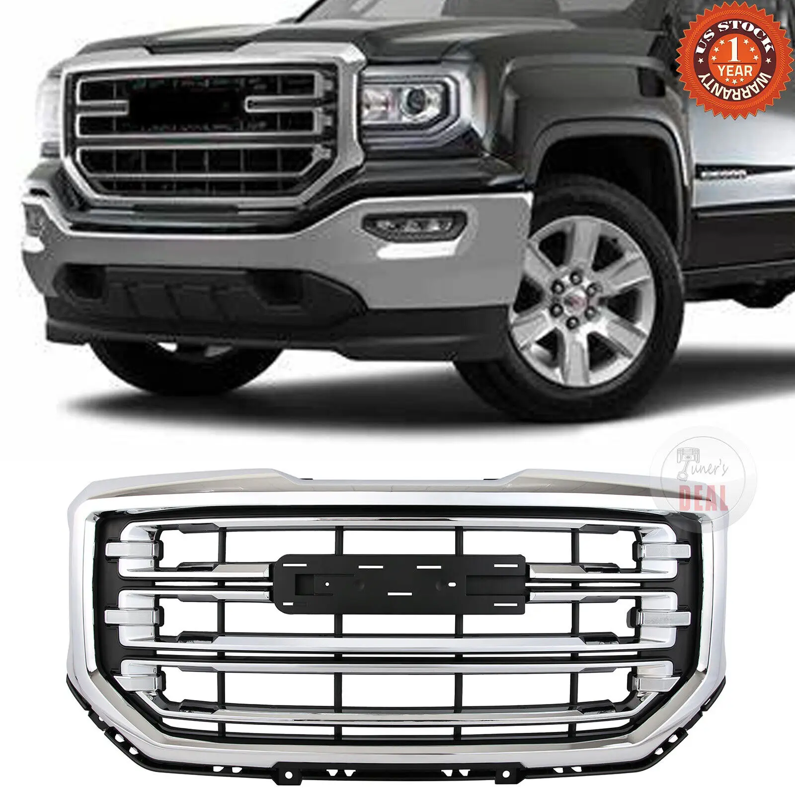 For 2016-2019 GMC Sierra 1500 Replacement Grille Chrome Front Bumper Horizontal Billet Grill GM1200743 Car Accessories